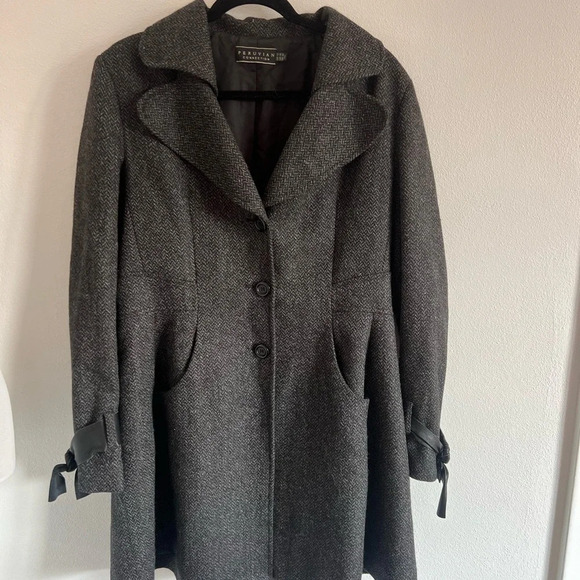 Peruvian Connection Herringbone Tweed Wool Alpaca Long Coat, size 12 - Picture 2 of 8